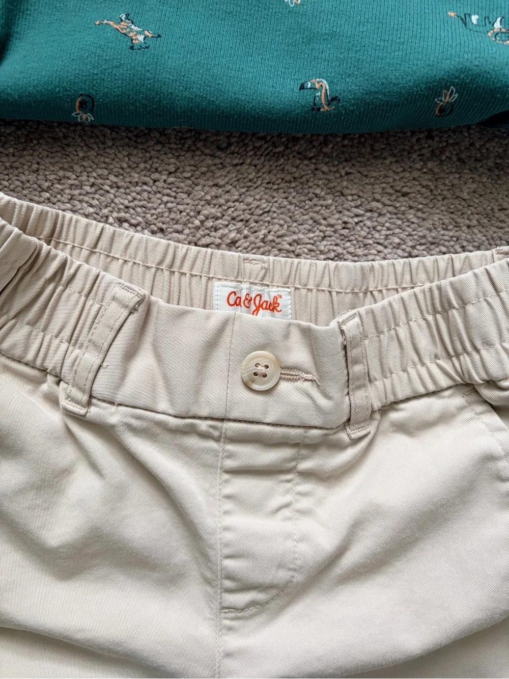 Carter's Teal Short-Sleeve Henley Polo with Tiny Print & Cream Pants Set